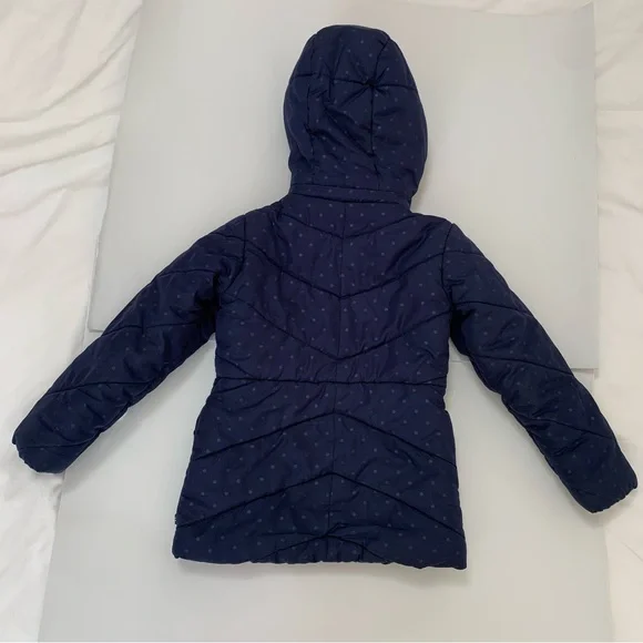 Nautica Puffer coat removable hood navy hot pink subtle polka dots pockets girls